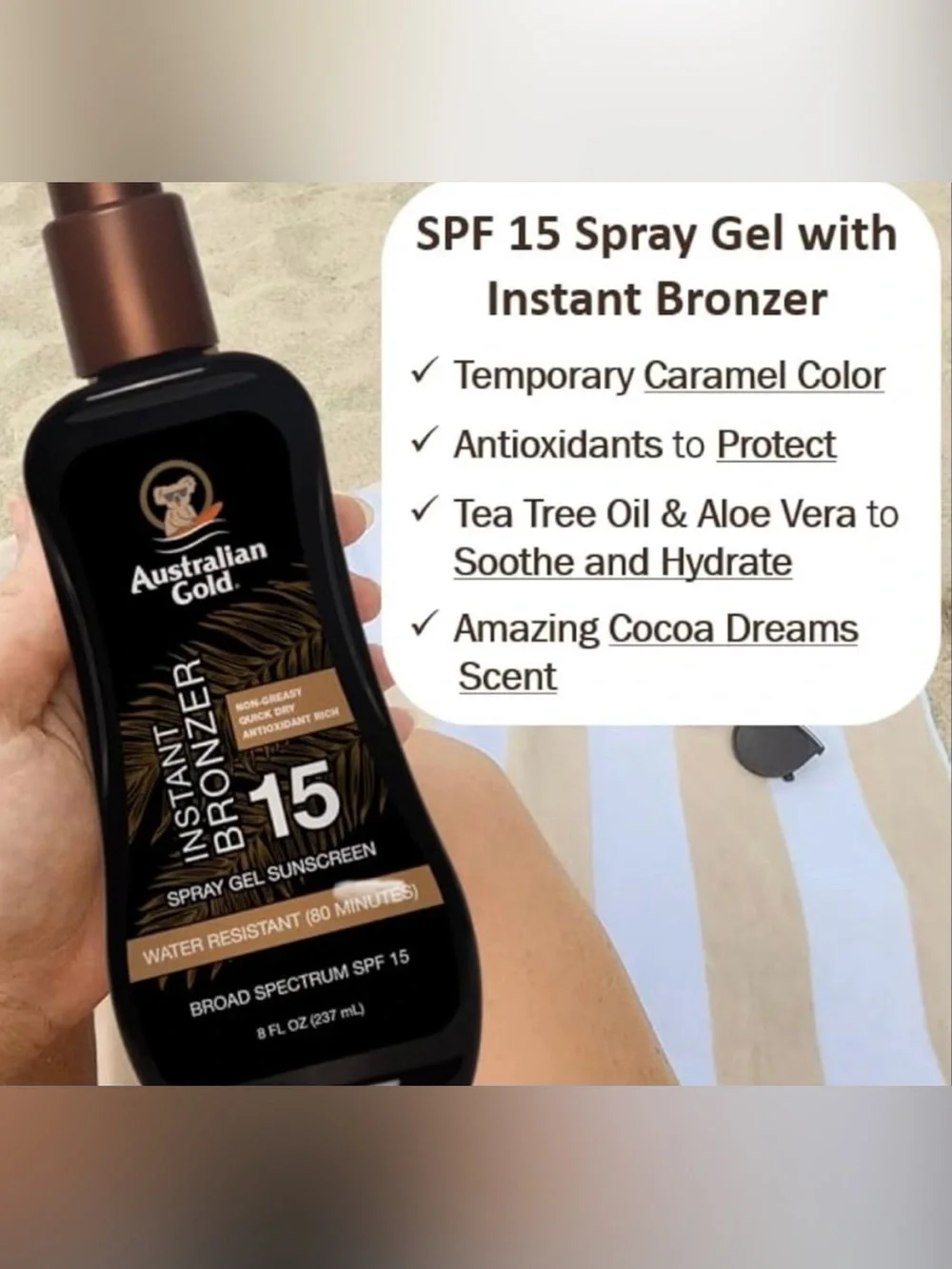 “Australian Gold” Instant Bronzer SPF 15